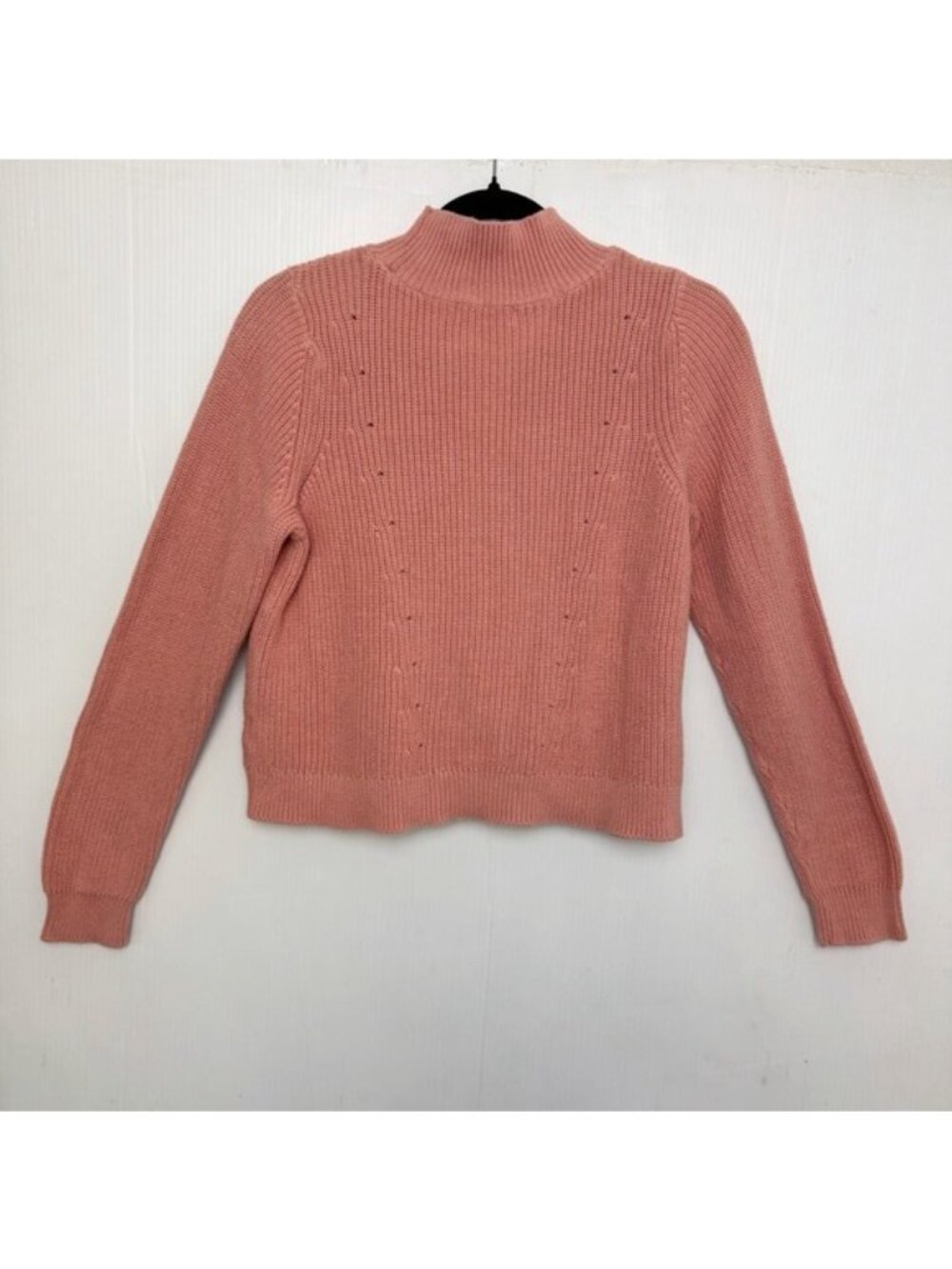 525 America Mock Neck Ruffle Pink Sand Cotton Sweater size Medium - Picture 7 of 11